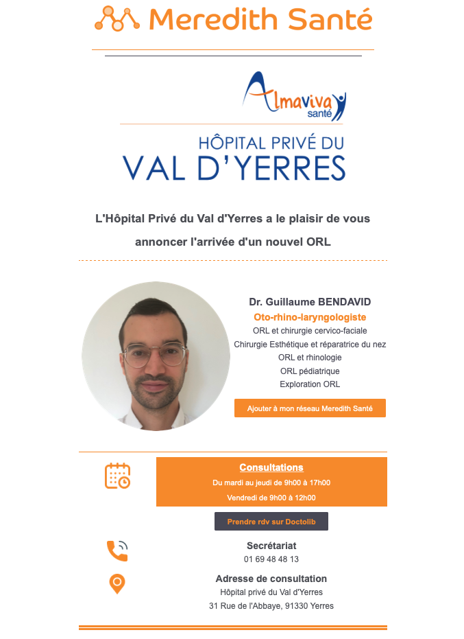 L’Hôpital Privé du Val d’Yerres souhaite la bienvenue au Dr Bendavid