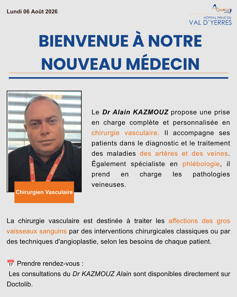 Le Dr KAZMOUZ Alain rejoint l&rsquo;équipe médicale de l&rsquo;HPVY